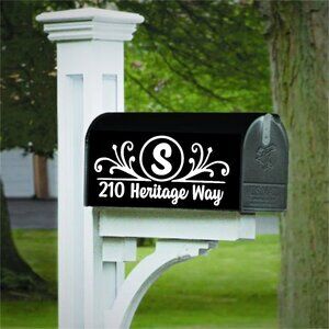 Set of 2 Curly Vinyl Decals Personalized with Last Name Initial for Mailbox